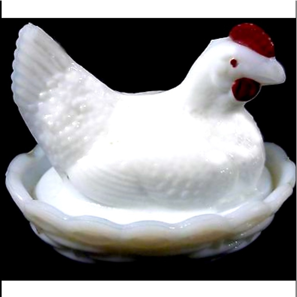 Westmoreland Milk Glass Rooster Basketweave Covered Nut Dish
